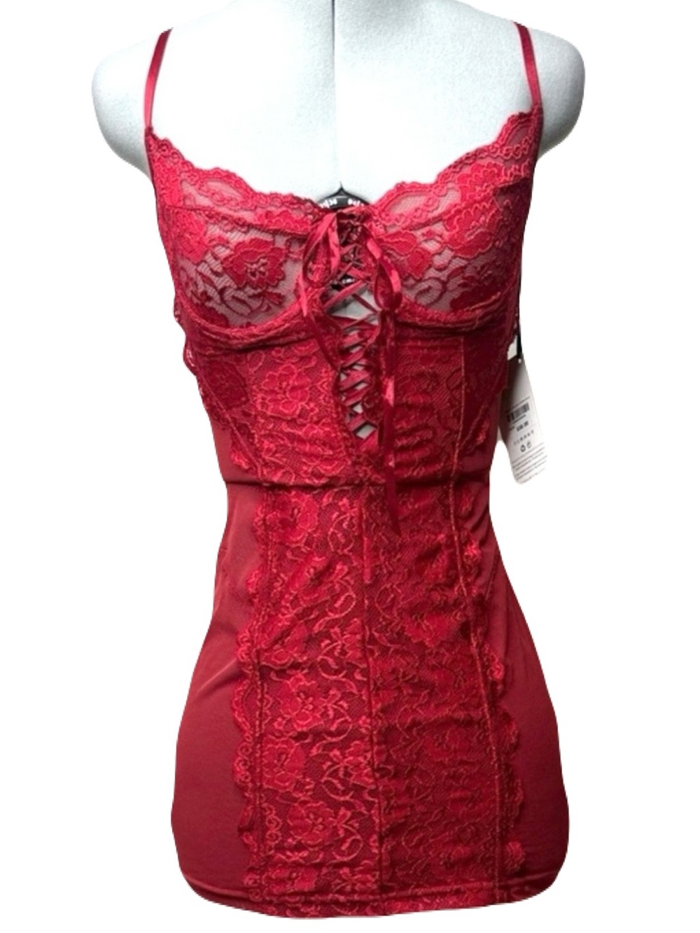 Lace Mesh Chemise Red Lingerie Bustier Slip Dress NWT S